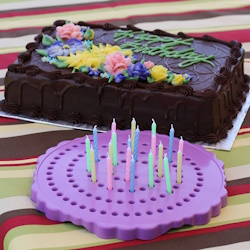 Purple Birthday Candle Board displayed with a decorated birthday cake, showing safe candle placement
